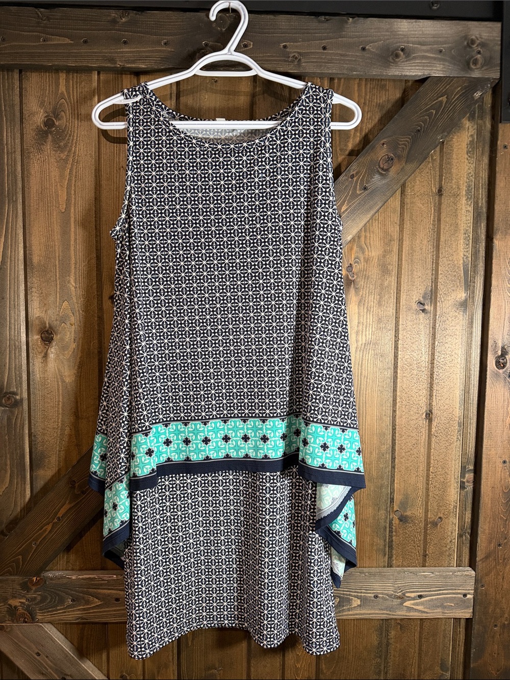 Max Studio Black & Teal Patterned Midi Dress